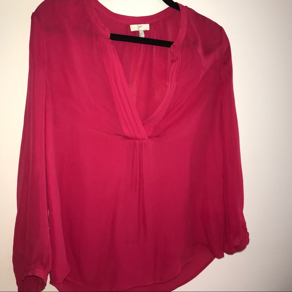Joie Pink Deep V-Neck Long Sleeve Silk Blouse